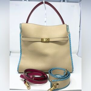 Tory Burch Lee Radziwill Multicolor Whipstitch Double Bag with two straps